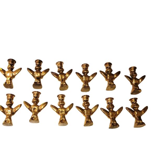 VTG Brass Angel Candle Holder Mini Place Setting Christmas Table Decor Set of 12 - Picture 2 of 8